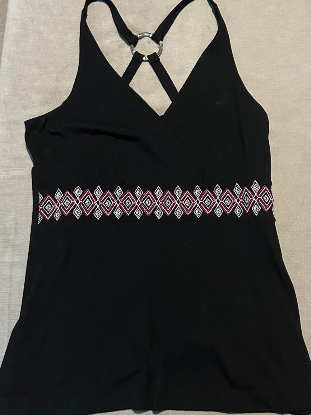 WHITE HOUSE BLACK MARKET Boho Embroidered Ring Halter Tank Top Size S